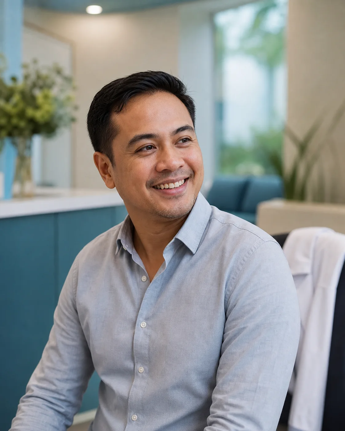 A happy healthcare practice owner in a modern clinic